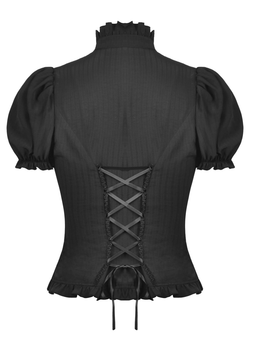 NWT Dark in Love Eleanor Black Blouse Ruffle Button Down Corset Lace Up Back - Picture 2 of 14